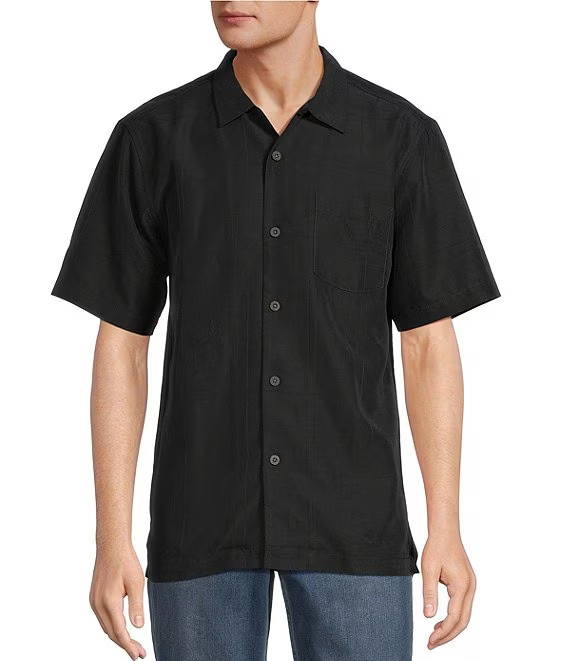 138 Tommy Mens Coconut Point Palm Isle Short Sleeve Woven Shirt Black 3XLB 16790₽