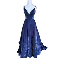 Sherri Hill Navy Satin Prom Gown Corset Back Lace-Up Formal Dress Size 4