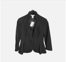 White House Black Market Women's 2 Black 3/4 Ruffle Sleeve Blazer Jacket Lined