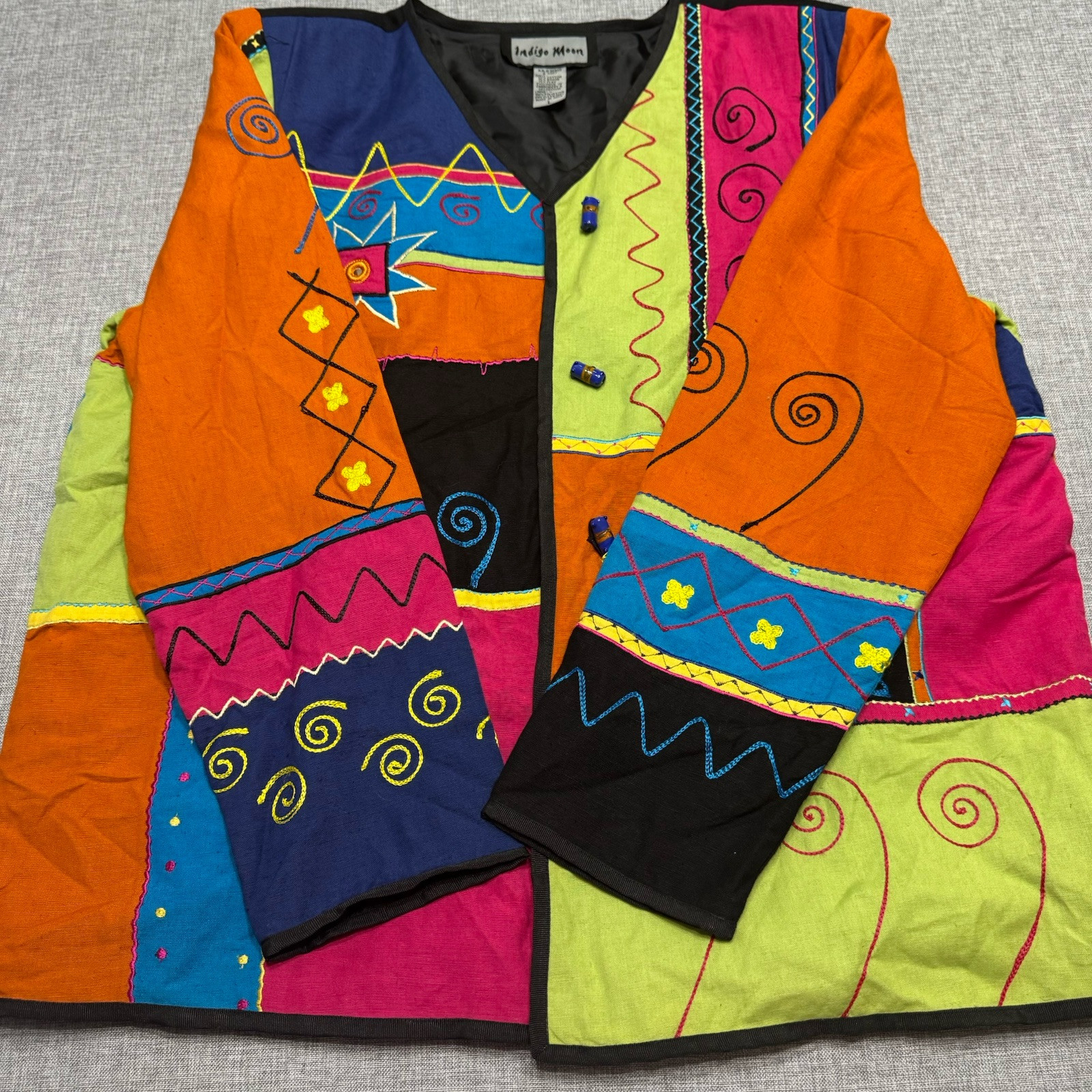 Indigo Moon Jacket Large Color Block Patchwork Ab… - image 11
