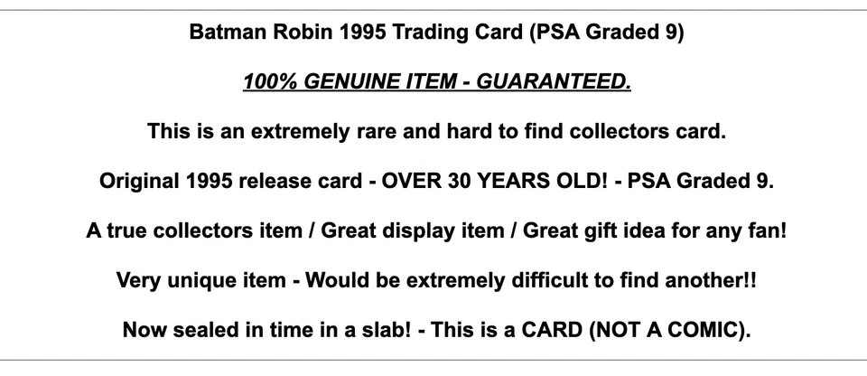 Batman Robin 1995 Rare PSA Graded MT 9 Trading Card Foil DC Comics Movie Vintage - Image 2 of 4