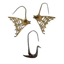 BOMA 925 Silver Bird Single Earring & Gold Tone Fish Skeleton Pair Earring Lot