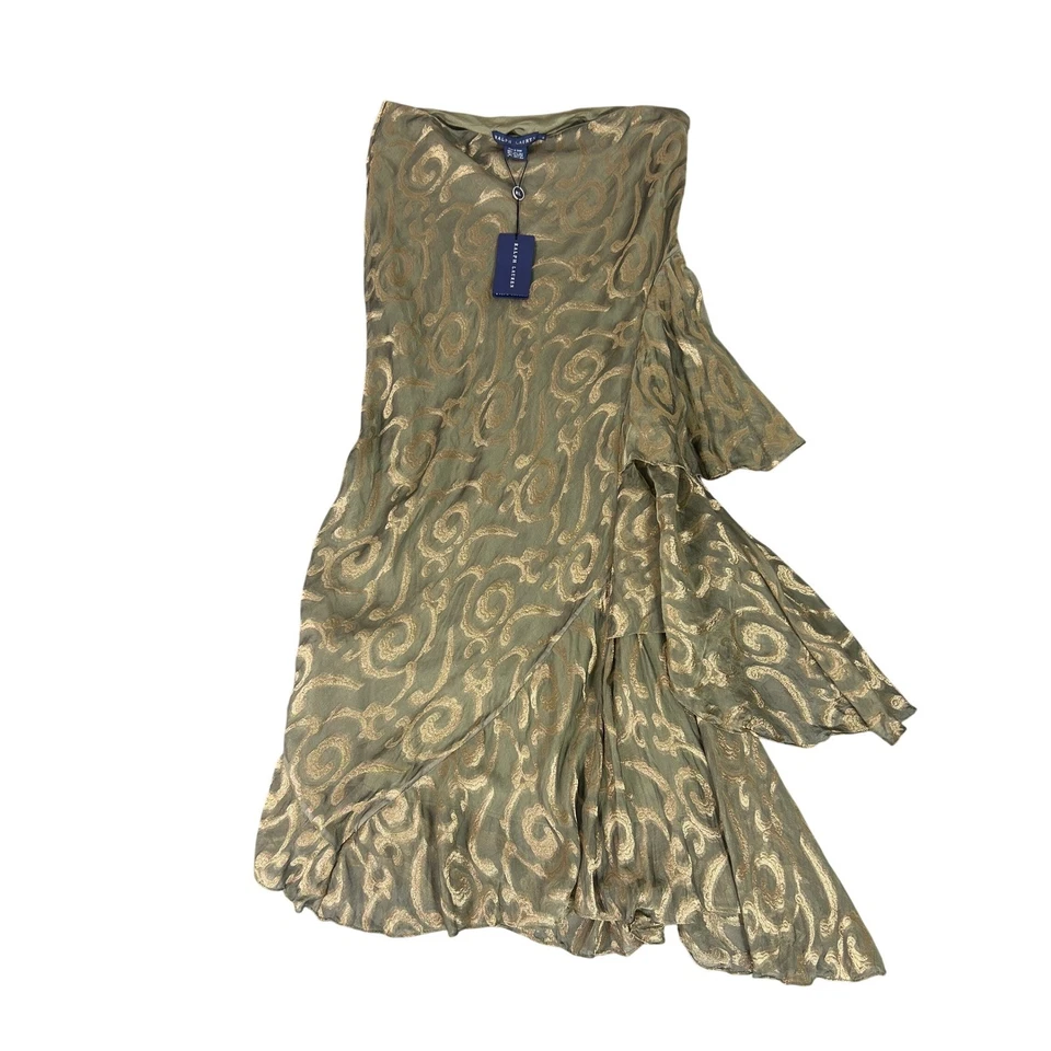 Falda con Volantes Asimétricos Mezcla Seda Dorada Ralph Lauren Collection Talla 8 Nueva con Etiquetas Foto 4 de 4