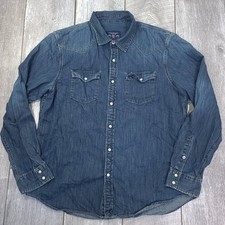 American Eagle Denim Western Shirt Mens XL Blue Pearl Snap Vintage Fit Retro