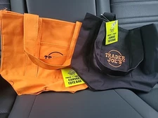 Trader Joes Mini Halloween Canvas Tote Bag 2 Piece Set ORANGE AND BLACK NEW!