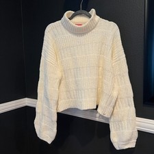 Guess Women's Ivory Chunky Knit Long Sleeve Kelly Mock Neck Sweater Size XL