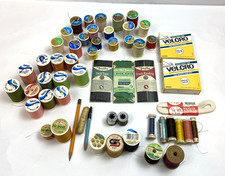 Vintage Sewing Notions Lot   Thread Spools, Rick Rack, Velcro, Mixed Supplies