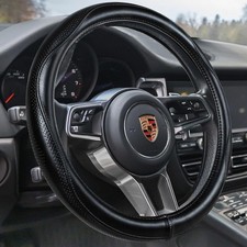 Luxury Genuine Leather Steering Wheel Cover For Men Women Black Car Accessory