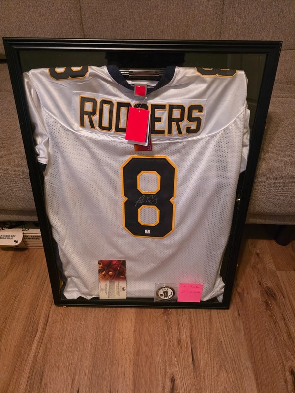 RARE Aaron Rodgers Autographed Cal Bears White Jersey (Framed, NWT)