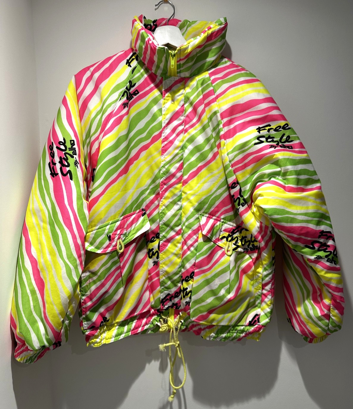 ELHO FREESTYLE vintage 1990s Ski Jacket BOLD COLOURS Retro L/XL Pink Zebra Neon