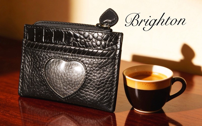 Brighton Card Wallet Pocket Card Black Heart  Pebbled Leather