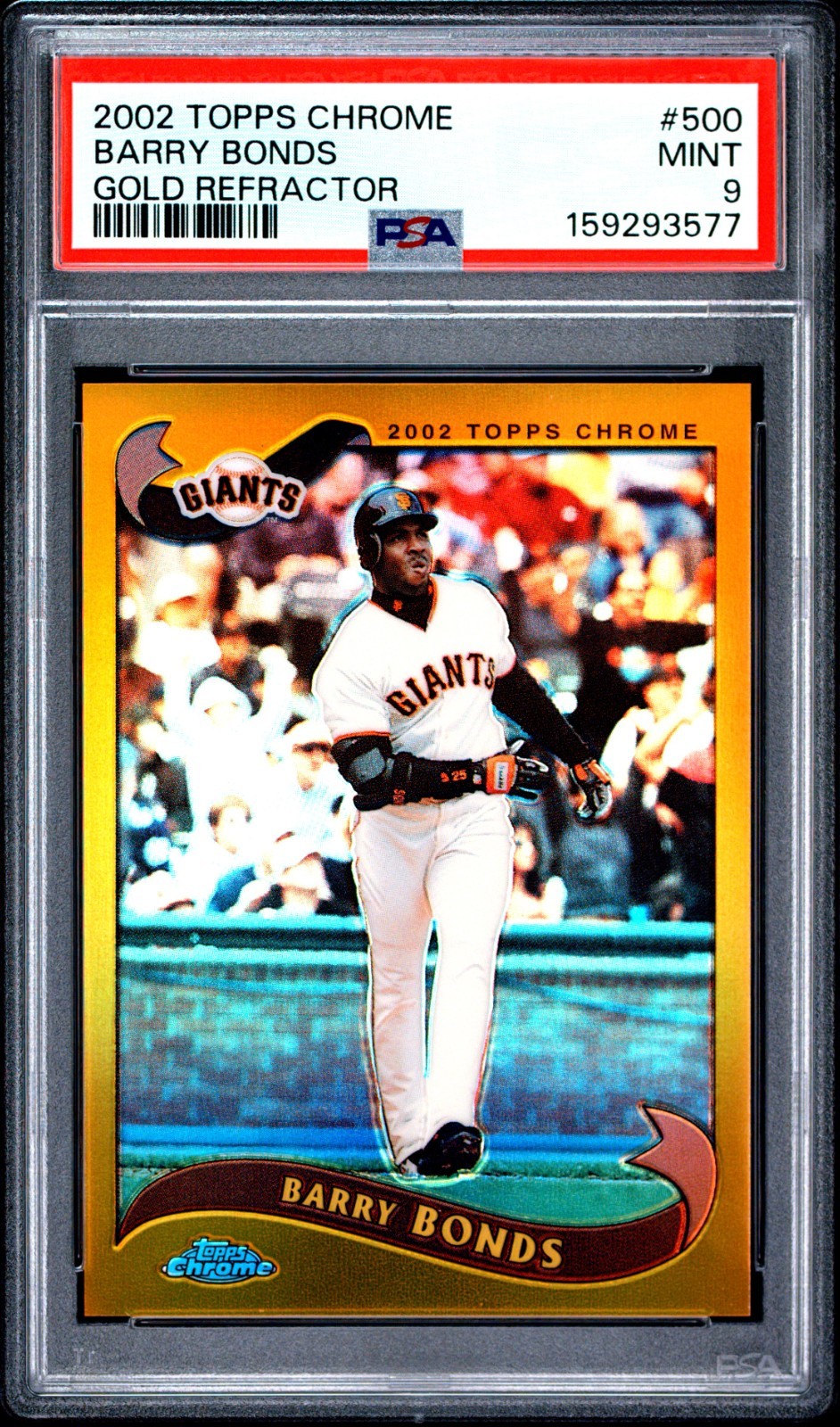 Barry Bonds *PSA 9 MINT* 2002 Topps Chrome Gold Refractor #500 LOW POP view 1