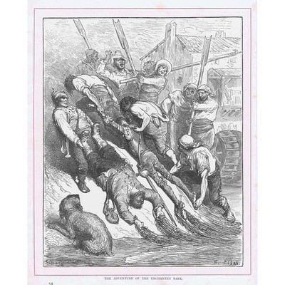 ADVENTURE OF THE ENCHANTED BARK (Don Quixote) - Old Print c1880 by Gustave Dore