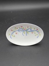 Pedestal Oval Soap Bar Dish White With Blue R...