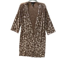 Forever 21 Velvet Burnout Kimono Cardigan M Brown Floral Duster Open Front