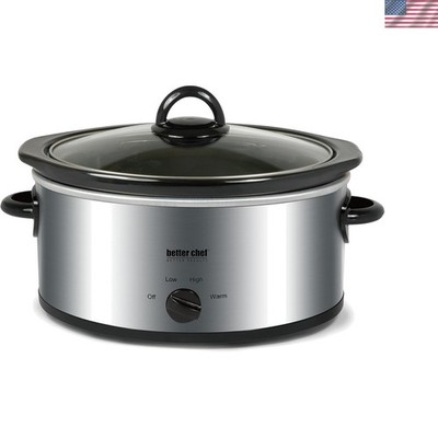 3-Quart Oval Slow Cooker with 3 Temperature Settings & Easy Transport Handles