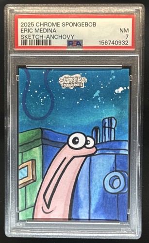 2025 Topps Chrome SpongeBob Eric Medina Sketch Cards Anchovy Auto #1/1 PSA 7