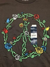 ODM Peace Sign Shirt Mens 3XL Charcoal Gray Floral Rose Daisy Graphic Tee New