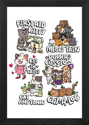 Gerahmtes Wandbild Poster niedliches lustiges Katzenwortspiel Kätzchen Leinwanddruck Bild