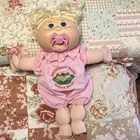 Cabbage Patch Kids Baby Doll Blonde Curly Hair Blue Eyes Pink Outfit Soft Body