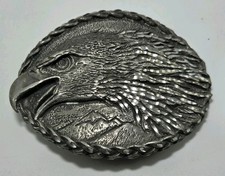 Vintage EGE American Bald Eagle Pewter Belt Buckle Diamond Cut Made In USA 3.5"