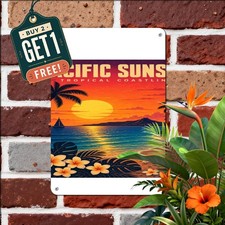 Hawaiian Tropical Beach Sunset Tin Sign Island Coastal Plaque 8x12