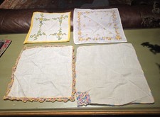 Lot Of 4 Lady's Vintage Handkerchief Crochet Corner  Border Linen