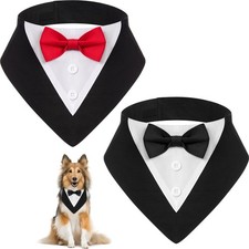 2 PCS XL Formal Dog Tuxedo Wedding Bandana Collar Red Black Bow Tie Outfit