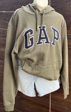 GAP Logo Olive Fleece Hoodie Size S