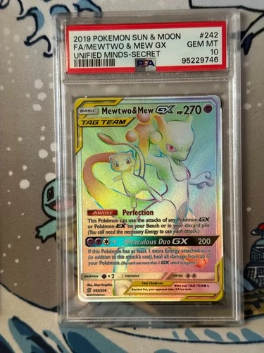 Pokemn Sun Moon Unified Minds Secret Rainbow Mewtwo & Mew Gx 242 Psa 10 Gem Mint