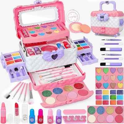 54 Pcs Kids Makeup Kit for Girls Washable Pretend Play Cosmetic with Mirror