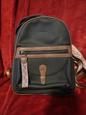 FADEON mini backpack purse features a black design with brown trim +color Strap