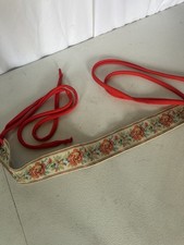 Vtg 60s Faux Needlepoint Hippie Wide Fabric Belt W Orange Ties