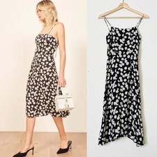 Reformation SIZE 0 Prach crepe tie shoulder strap midi dress in Daisy print