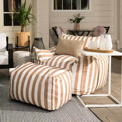 Kirklands Taupe Striped Comfy Foam Outdoor Lounge Chair