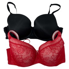 Cacique 40DD Bra Lot Red Black allover Lace boost balconette women's plus size