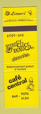 Matchbook Cover - Cafe Central LA Bonne Bouffe QC