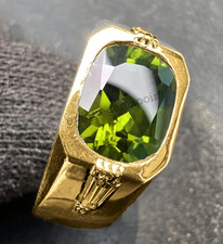 Gemstone Ring Peridot 14K Solid Yellow Gold Ring Handmade Natural Men's Gold.