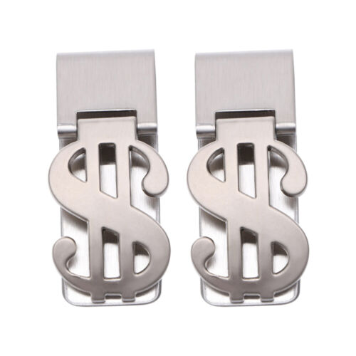  2 Pcs Dollar Clip Stainless Steel Man Slim Cash Credit Holder Business Card - Picture 1 of 12