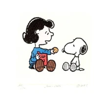SNOOPY AND LUCY HAND PAINTED LTD ED ETCHING