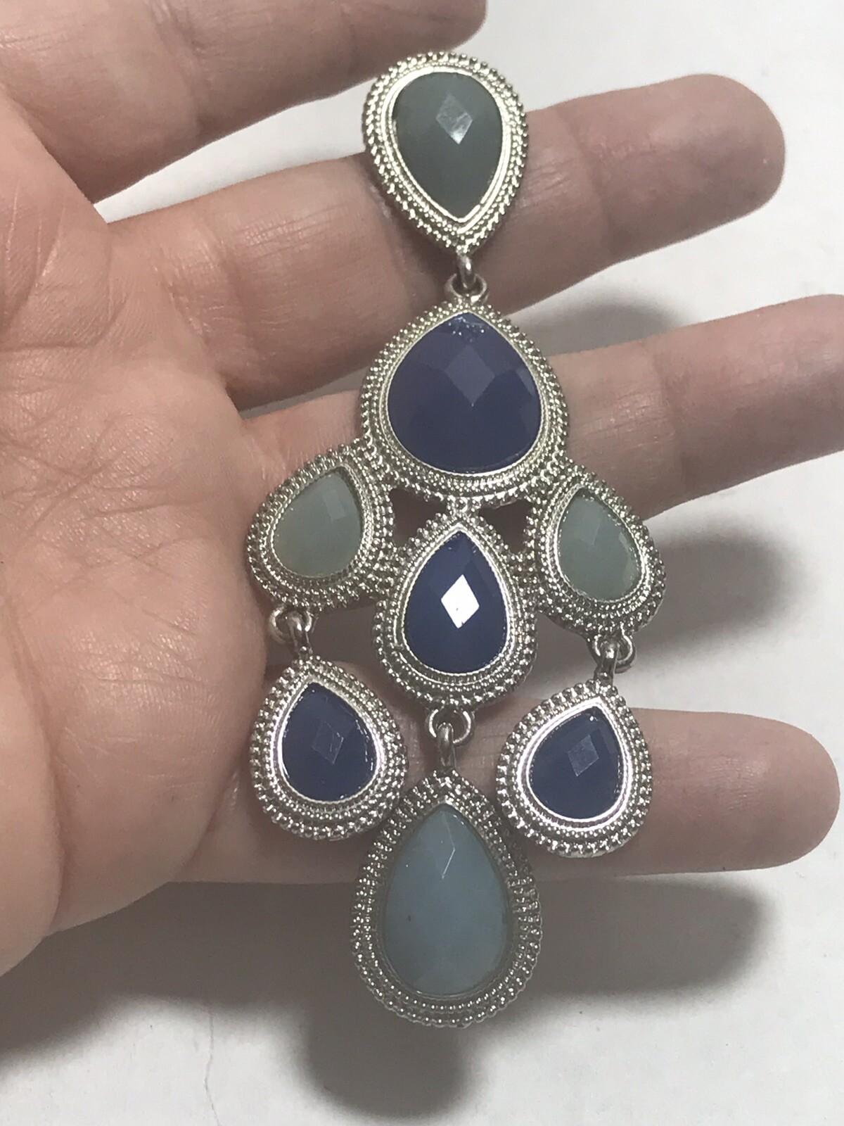 blue dangle statement earrings Pierced - image 3