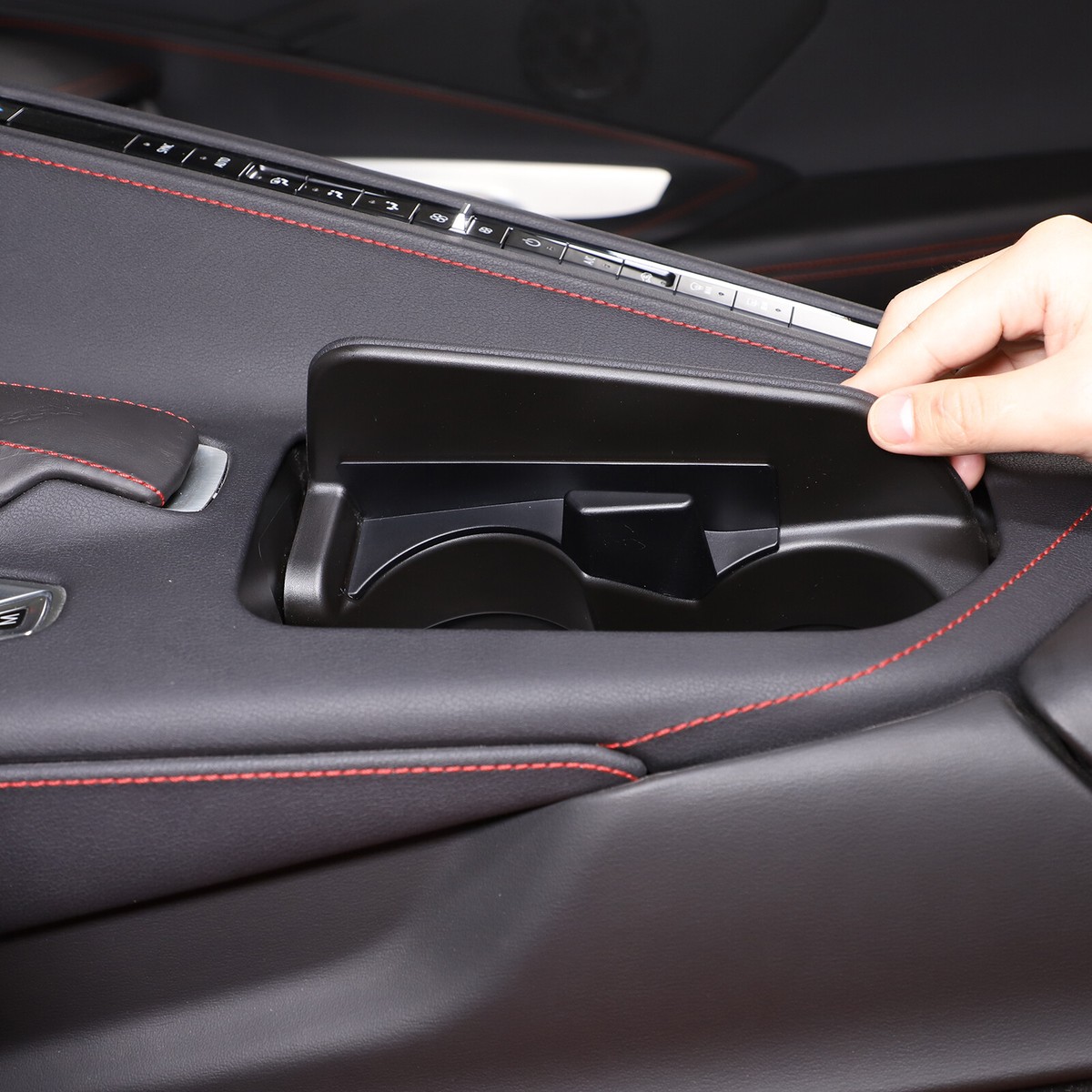 Black Cup Holder Lid Storage Box Tray Trim For Corvette C8 Z51 Z06