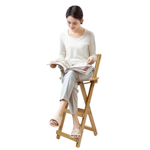 Portable Folding Bamboo Stool Tall Chair Foldable Bar Stool Porch Kitchen Chair - Photo 1/12