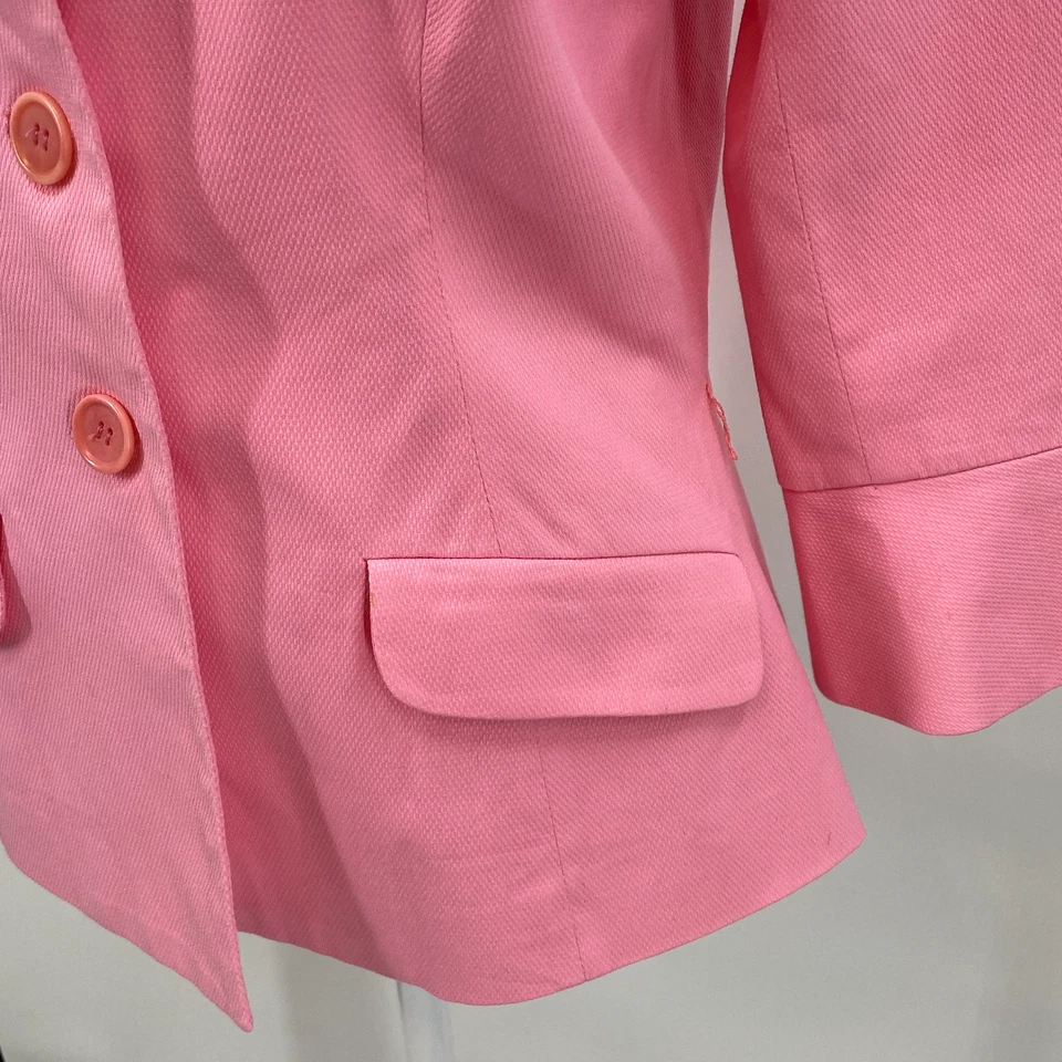 Trina Turk Blazer женщин размер 8 розовый Bell рукав 3-Bttn куртка карьера коктейли - Изображение 2 из 4