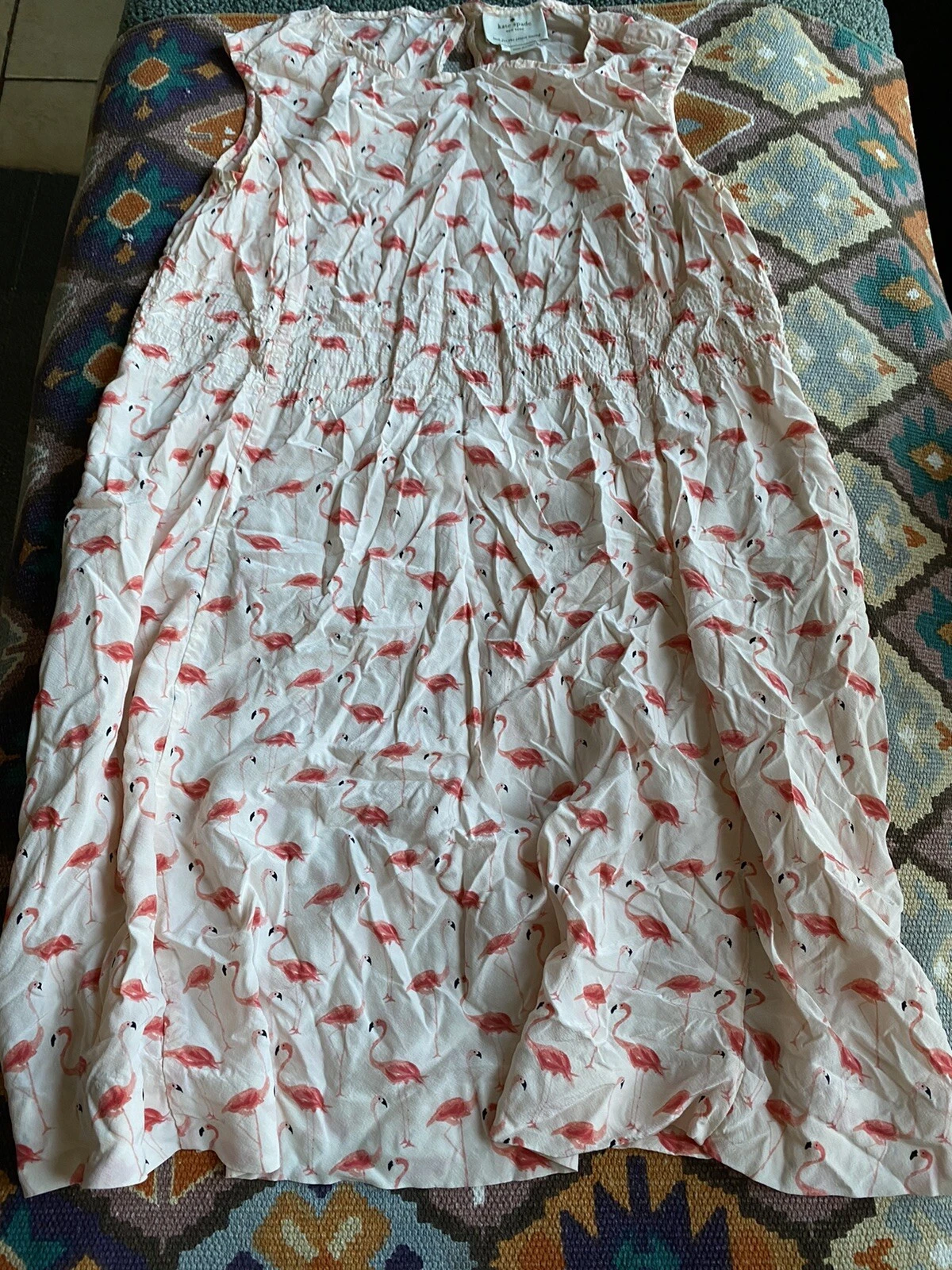 Abito Blaire Kate Spade New York stampa fenicottero all over taglia 10 seta tropicale