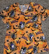 Theme Halloween Disney Mickey  Minnie Mouse Womens Medical Scrub Top XSmall