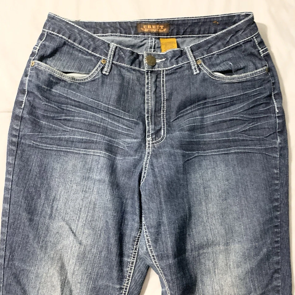 Pantalones de mezclilla Crest para mujer 16 azul oscuro blanco puntada ajustados tiro alto elásticos grunge rock Foto 2 de 4