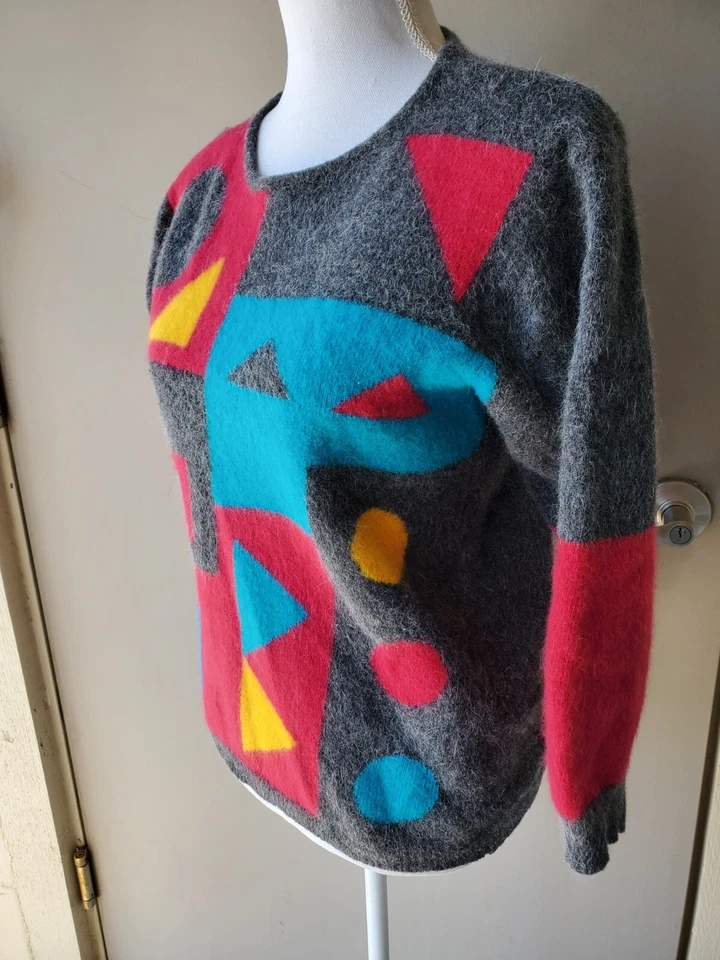 Suéter Petite Sophisticate para mujer PL gris azul rojo lana de cordero angora de colección años 90 Y2K Foto 3 de 4