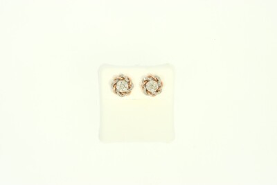 Lady 10K Rose Gold Diamond Infinity Flower Stud Earrings 0.50 c.t.w