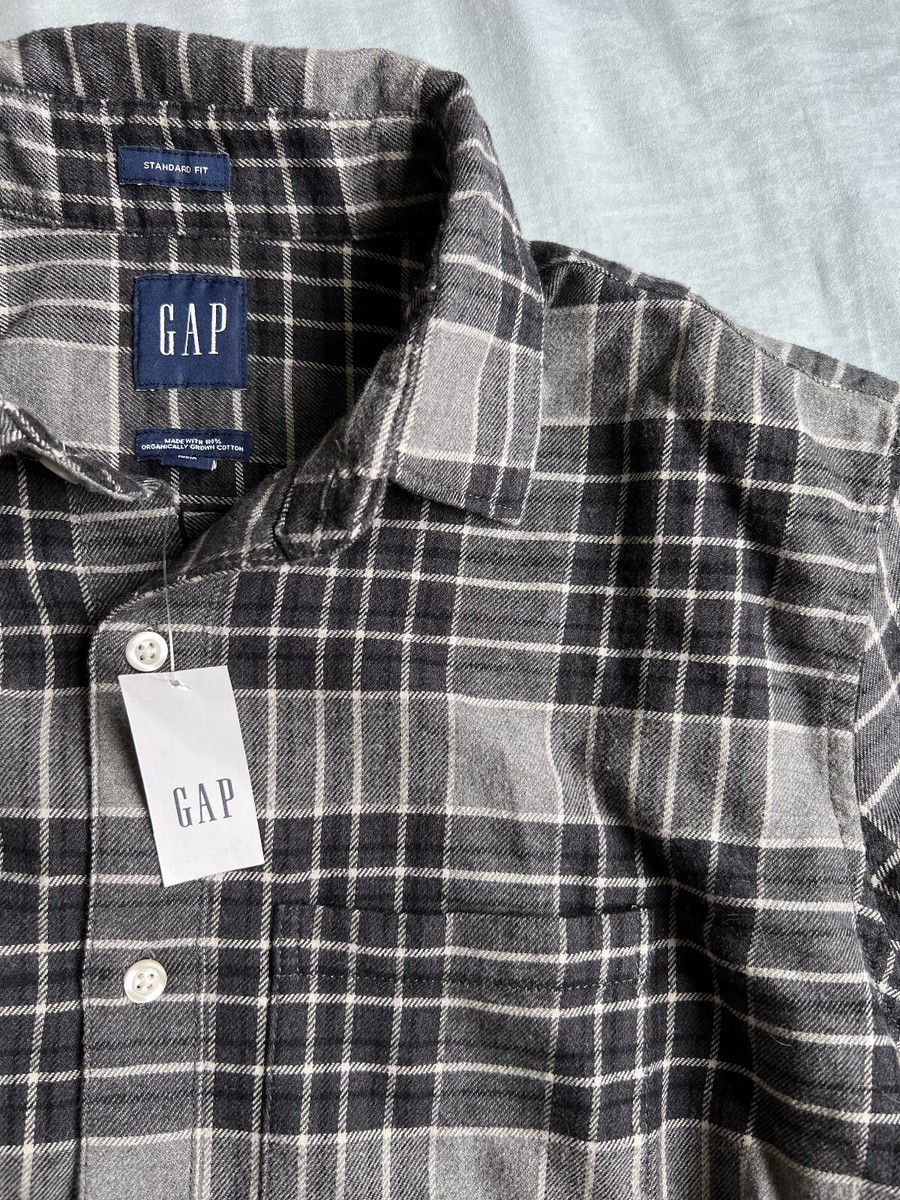 Camisa Gap De Franela Orgánica Para Hombre Gray Windowpane